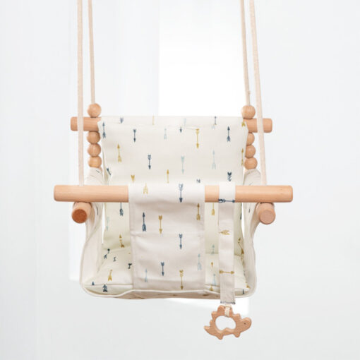 Cotton Canvas Baby Swing Chair - Outdoor Safety - Baby Children's Toy -Wooden Seat With Cushion - Baby Room Decor - Image 7