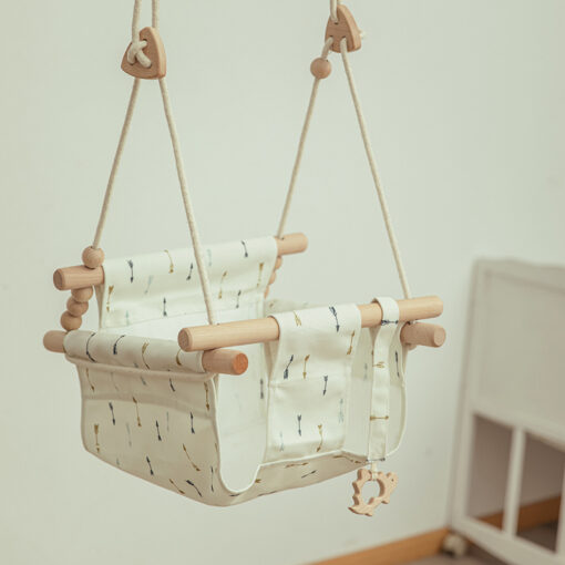 Cotton Canvas Baby Swing Chair - Outdoor Safety - Baby Children's Toy -Wooden Seat With Cushion - Baby Room Decor - Image 6