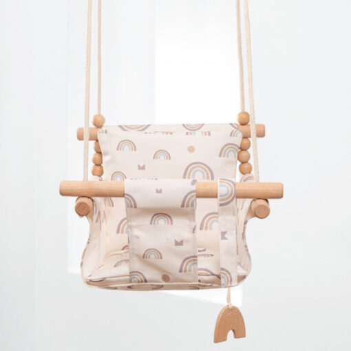 Cotton Canvas Baby Swing Chair - Outdoor Safety - Baby Children's Toy -Wooden Seat With Cushion - Baby Room Decor - Image 2