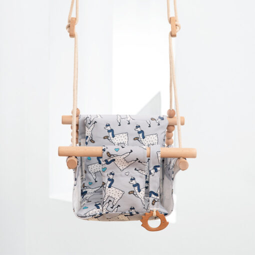 Cotton Canvas Baby Swing Chair - Outdoor Safety - Baby Children's Toy -Wooden Seat With Cushion - Baby Room Decor - Image 3