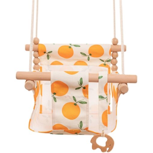 Cotton Canvas Baby Swing Chair - Outdoor Safety - Baby Children's Toy -Wooden Seat With Cushion - Baby Room Decor - Image 4