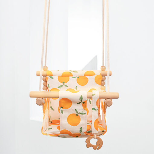 Cotton Canvas Baby Swing Chair - Outdoor Safety - Baby Children's Toy -Wooden Seat With Cushion - Baby Room Decor - Image 8