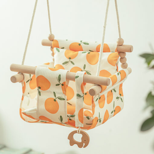 Cotton Canvas Baby Swing Chair - Outdoor Safety - Baby Children's Toy -Wooden Seat With Cushion - Baby Room Decor