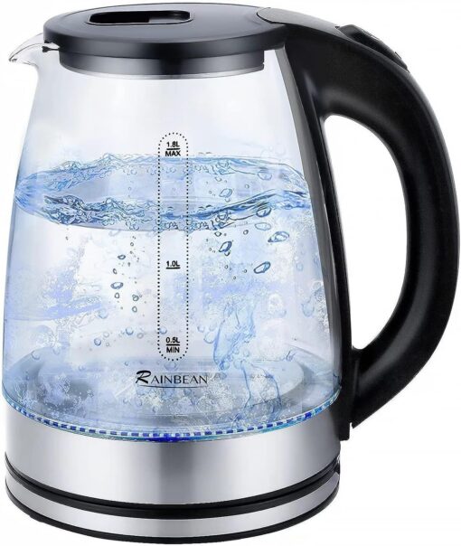 Electric Kettle Water Boiler, 1.8L Electric Tea Kettle, Wide Opening Hot Water Boiler With LED Light, Auto Shut-Off & Boil Dry Protection, Glass Black - Image 2